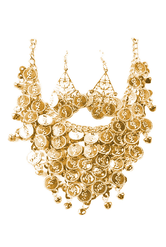 Gold Coin Necklace and Earrings Set