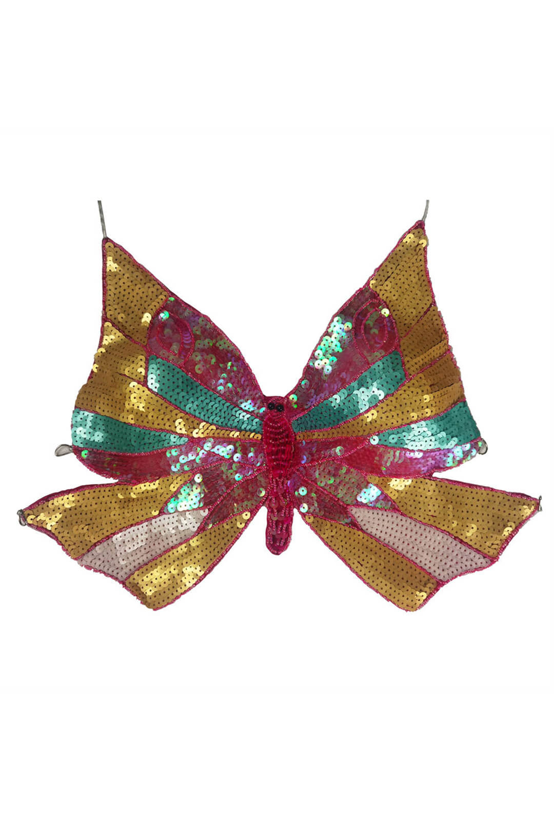 Sequin Gold Pink & Blue Butterfly Halter Top