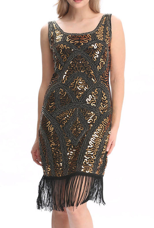 Black & Gold Embellished 1920s Gatsby Dress