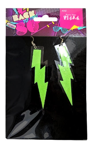 Green Glitter Neon Lightning Bolt Earrings