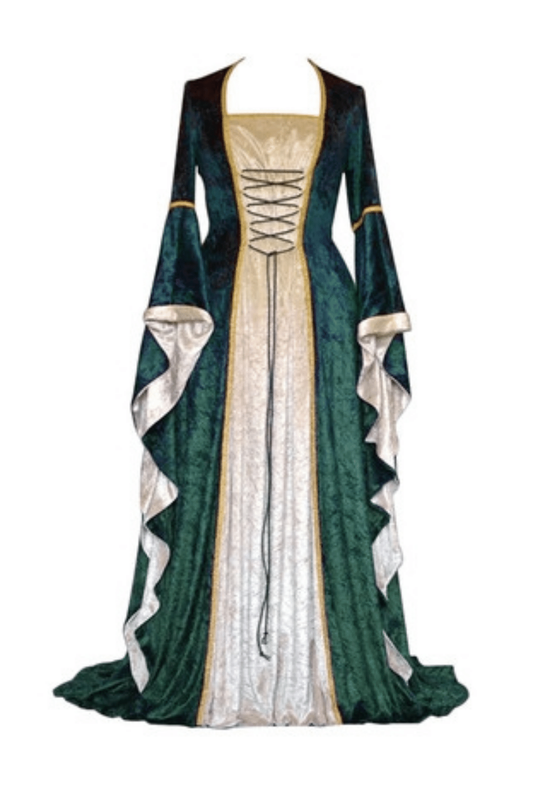 Green and Gold Long Medieval Dress