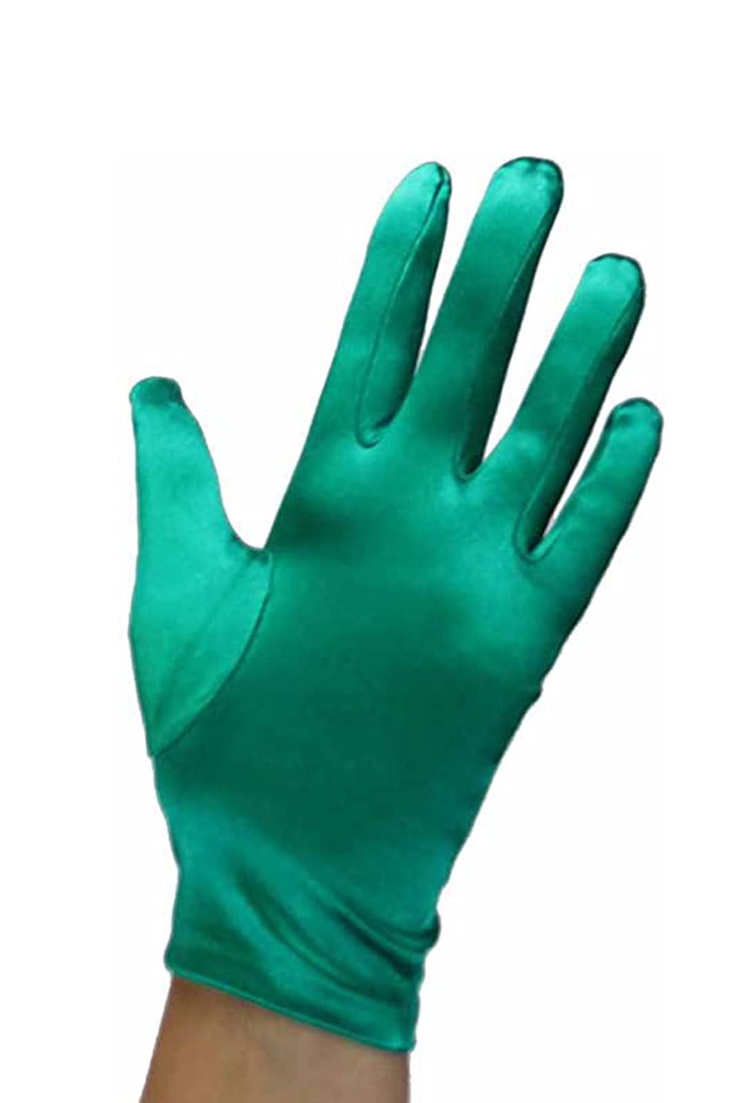 Wrist Length Green Satin Gloves
