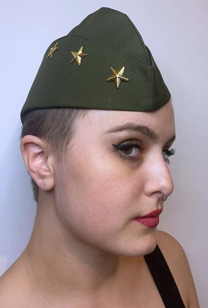 Khaki Green and Gold Stars Side Cap