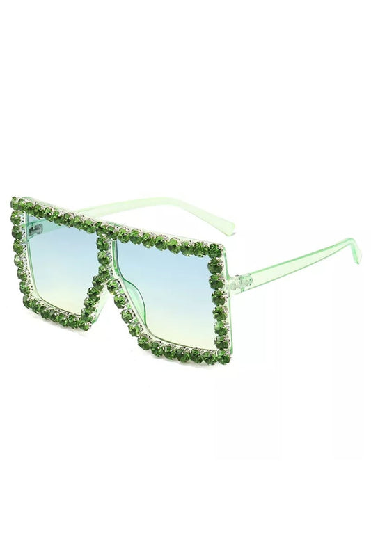 Fashion Green Rhinestone Frame Glasses