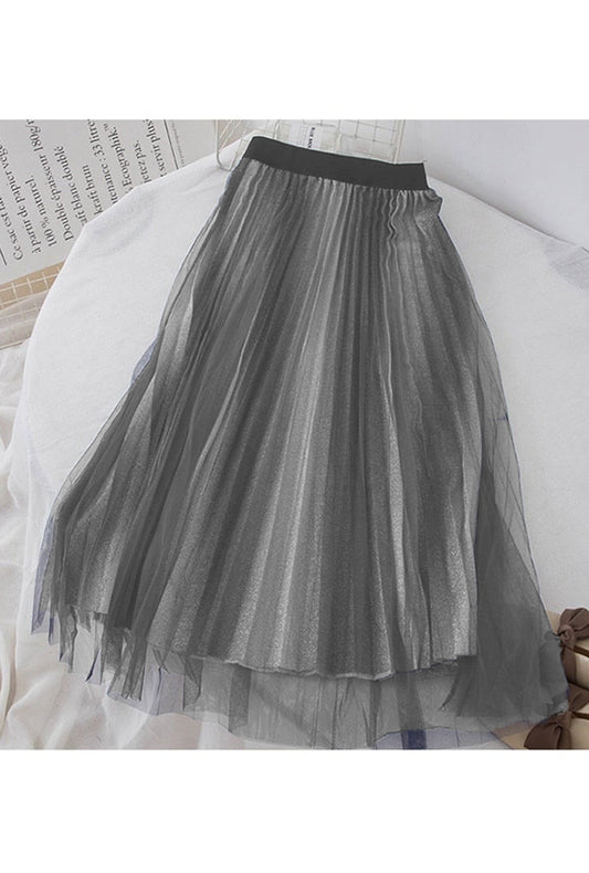Grey and Silver Midi Glitter Tulle Skirt