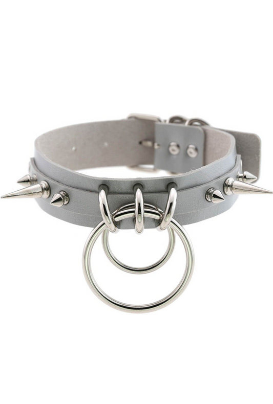 Grey Goth Spiked Choker with Ring