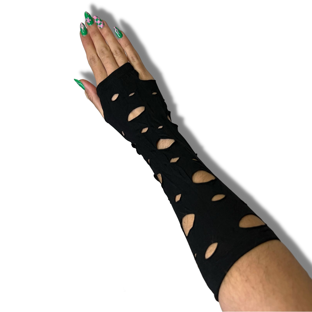 Holey Black Arm Warmer Gloves