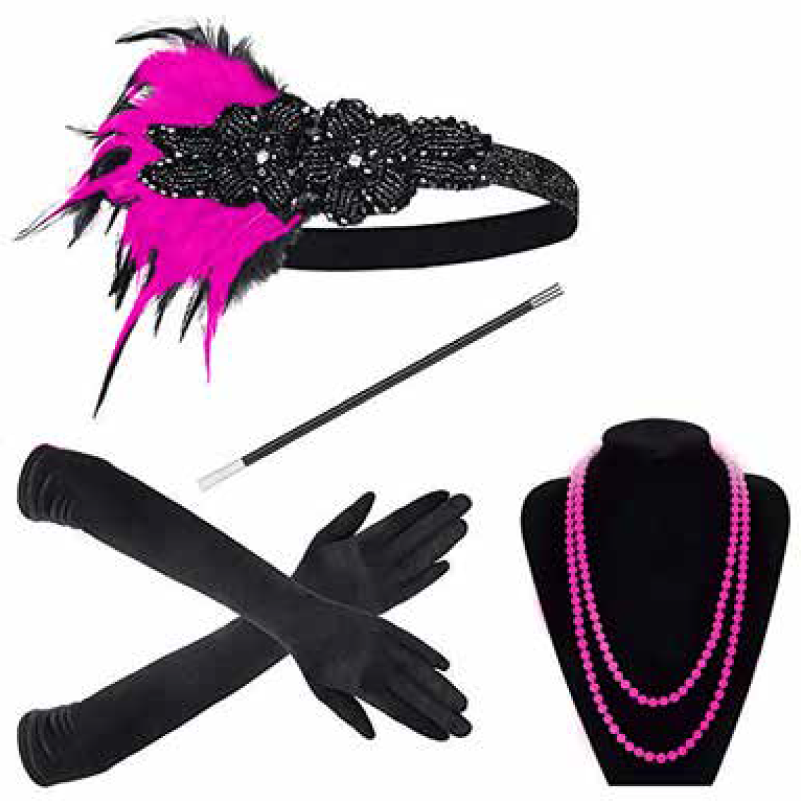 Hot Pink 1920s Gatsby Flapper Set