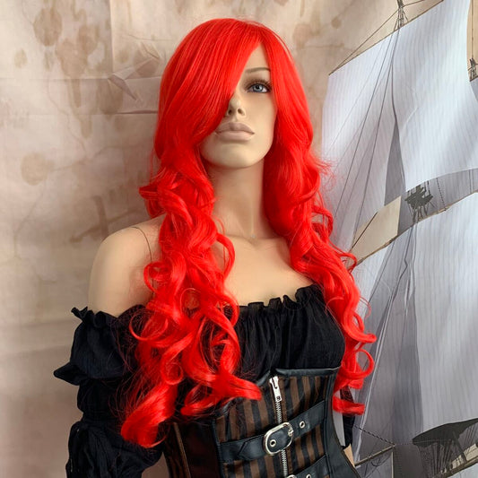 Deluxe Long Bright Red Curly Wig