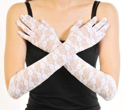 Elbow Length White Lace Gloves