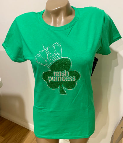 Glitter Rhinestone Irish Princess Green T-Shirt
