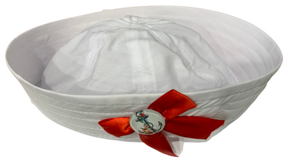 White Sailor Gob Cap with anchor and red bow