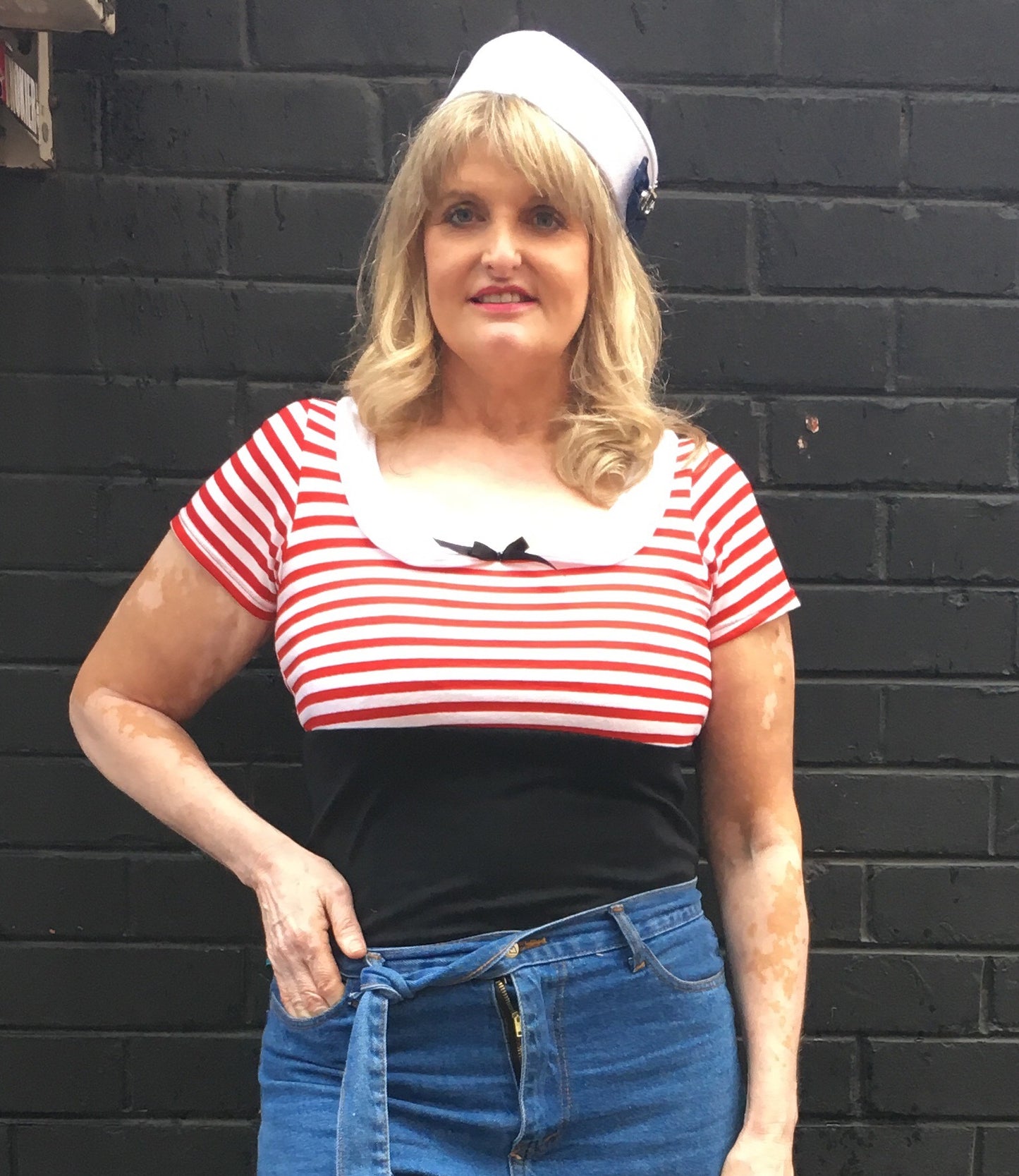 Red and White Striped Sailor Top