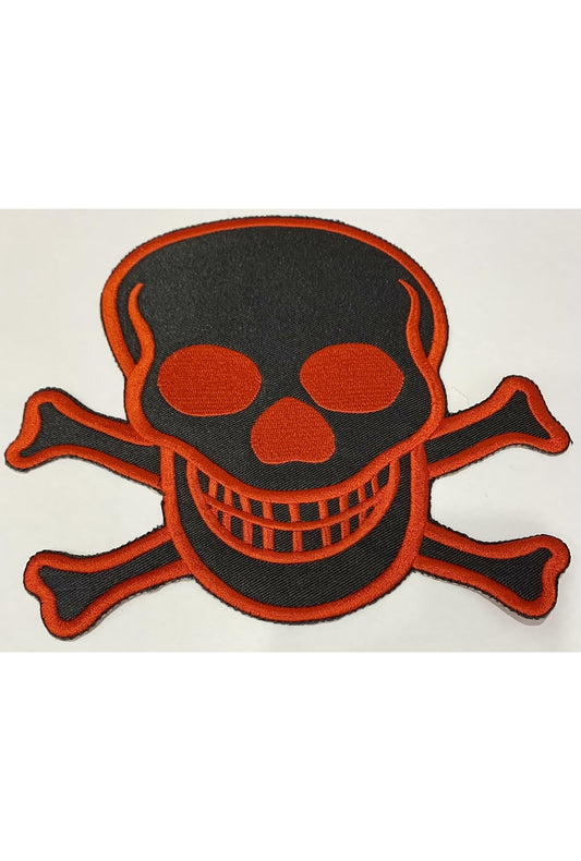 Large Red and Black Skull and Cross Bones Iron-on Patch