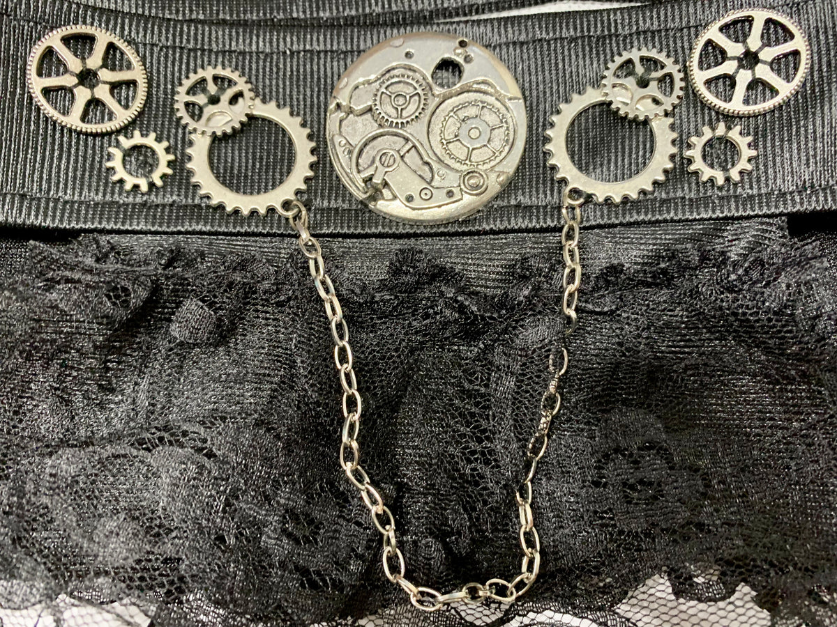 Black Steampunk Jabot Collar with Silver Cogs Perth | Hurly Burly ...