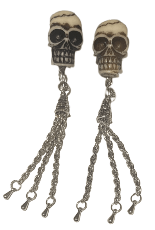 White and Silver Skull Earrings