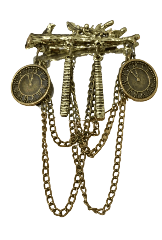 Steampunk Brooch Log with Clocks Mixed Metals