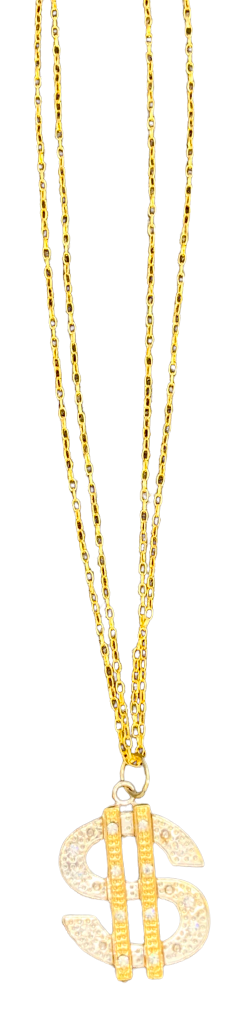 Dollar Sign Necklace - Silver and Gold with Silver Diamantes