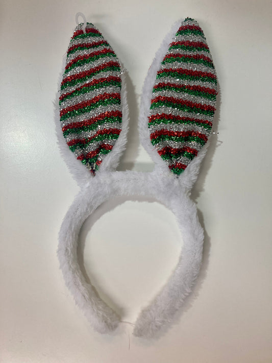 White, Green and Red Striped Bunny Ears