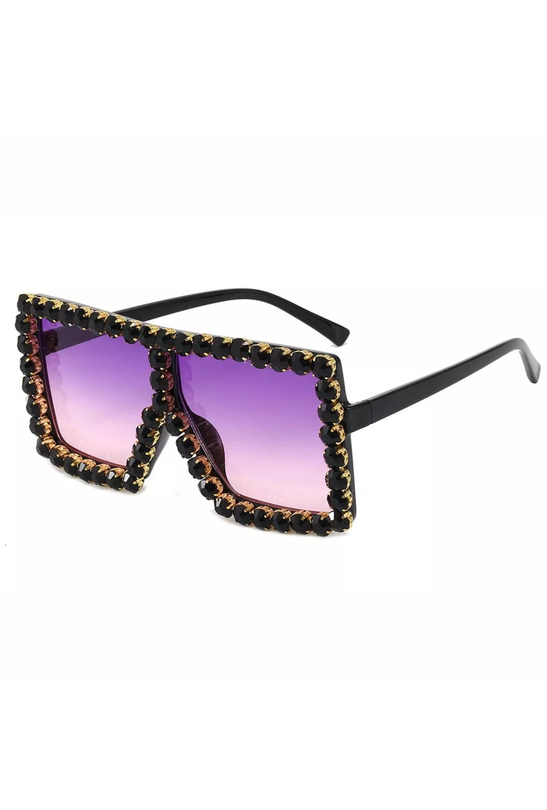 Fashion Iridescent Purple and Black Rhinestone Frame Glasses