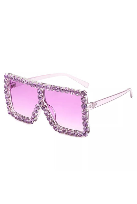 Fashion Iridescent Purple Rhinestone Frame Glasses
