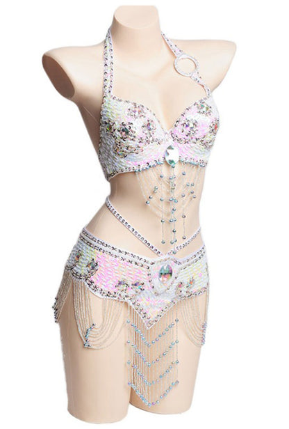 Iridescent White Jewelled Festival Belt