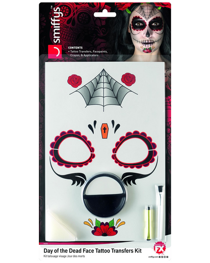 Black & Red Day of the Dead Face Tattoo Kit