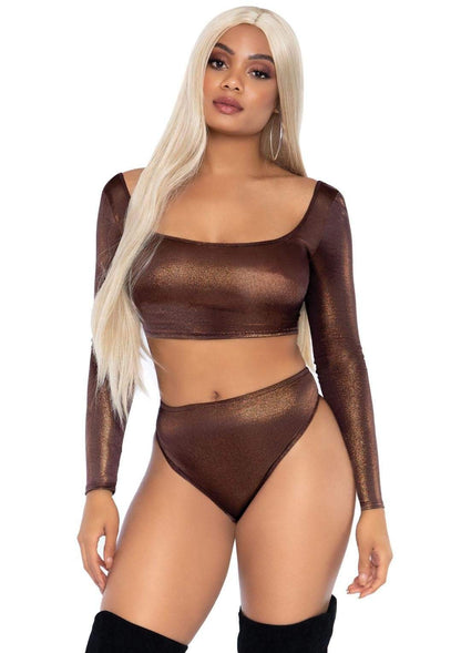 Bronze Shimmer Crop Top and Panty Set