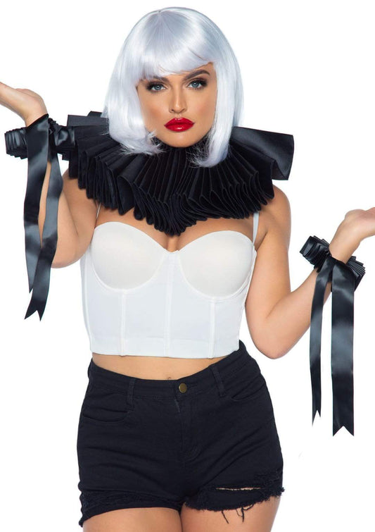 Black Deluxe Ruffle Collar and Wrist Cuffs Set