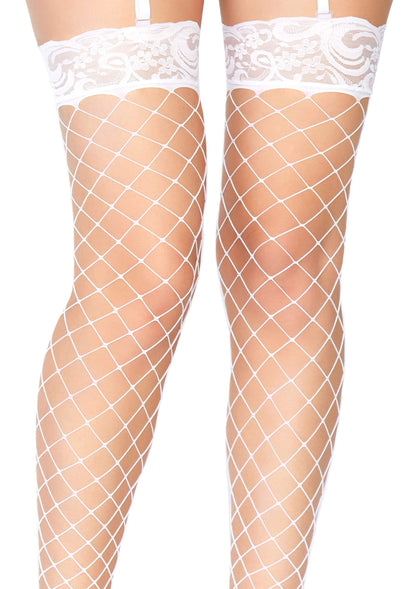 White Lace Top Fence Net Thigh Highs