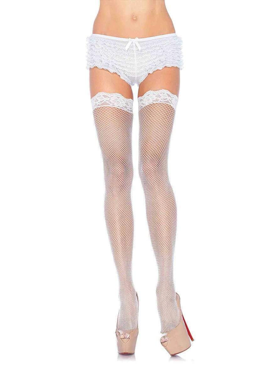 White Lace Fishnet Thigh High Stockings