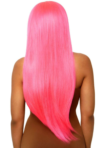 Long Straight Neon Pink Deluxe Wig