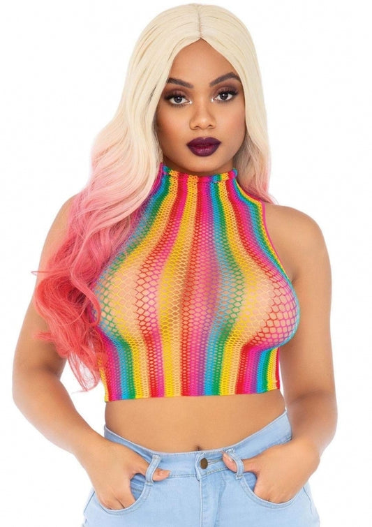 Rainbow High Neck Mesh Crop Top