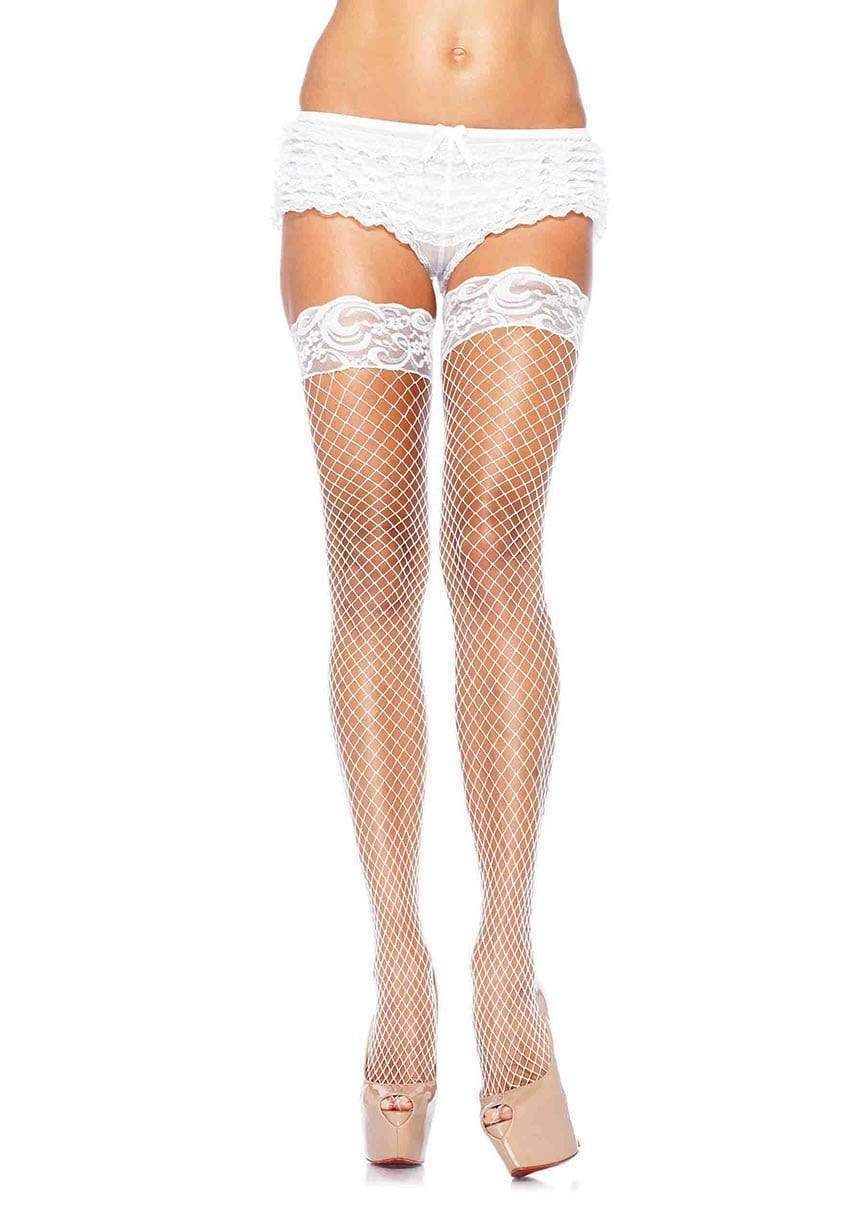 Stay Up White Industrial Thigh Highs With Lace Top