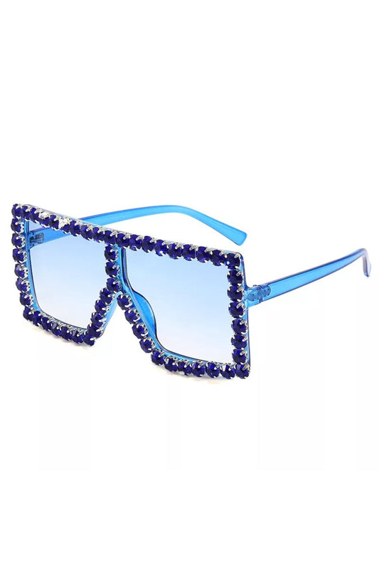 Fashion Blue Rhinestone Frame Glasses