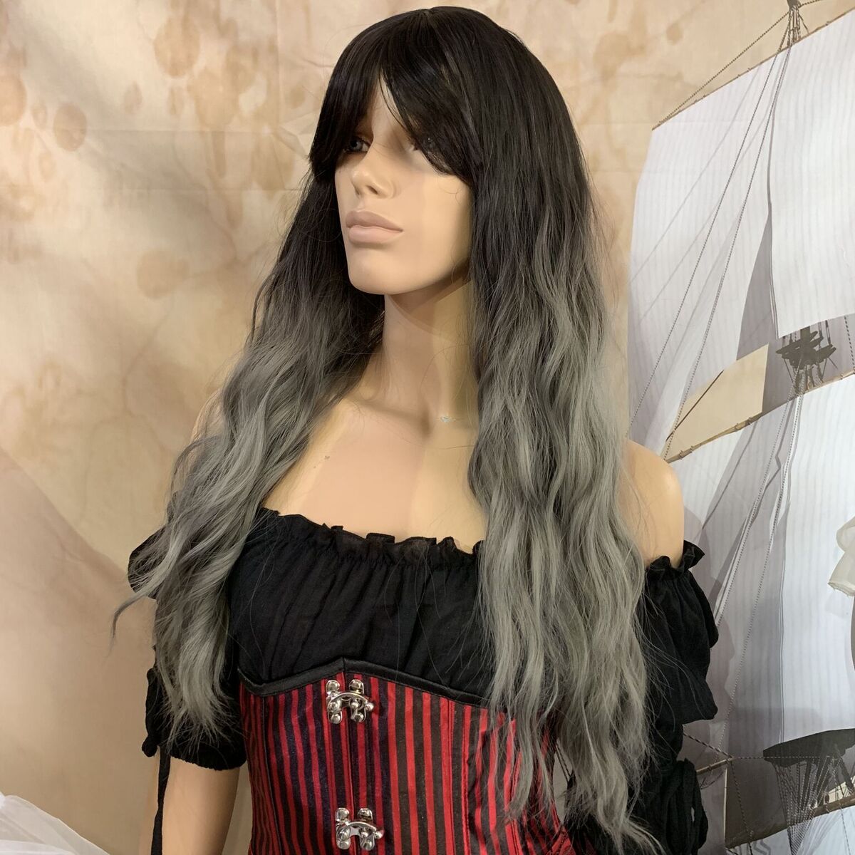 Deluxe loose wave Ombre Black to Dark Grey Wig