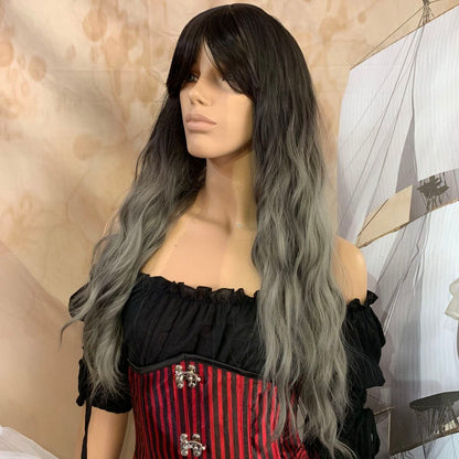 Deluxe loose wave Ombre Black to Dark Grey Wig
