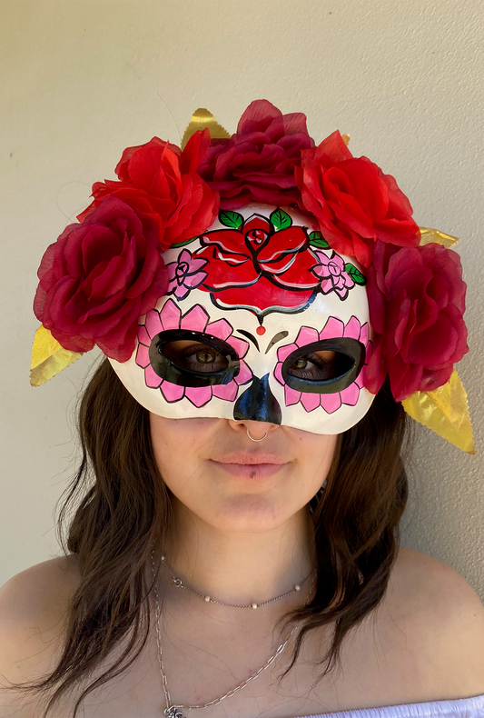Day of the Dead Floral Red Half Mask