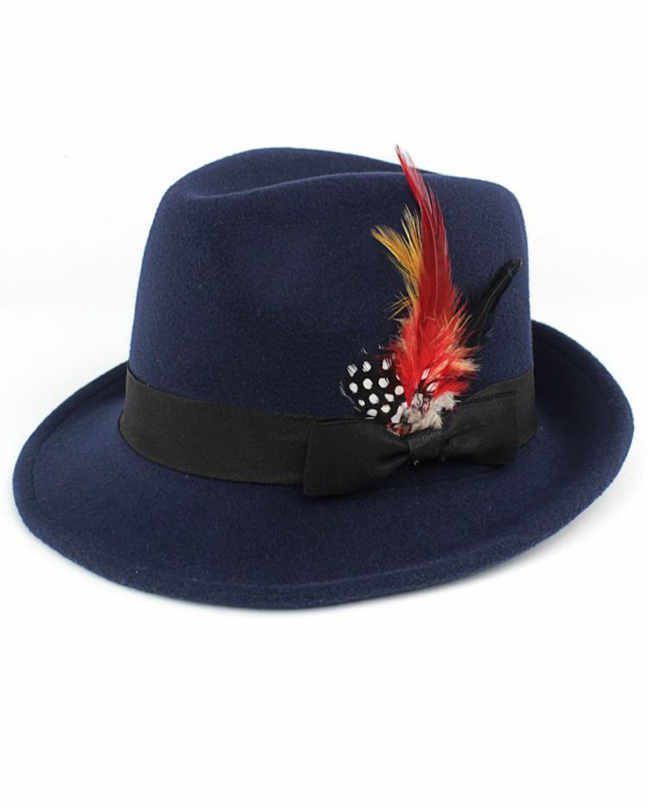 Navy Blue Trilby Hat with Feather