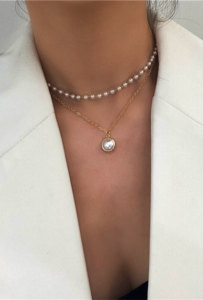 Layered Pearl Pendant Necklace