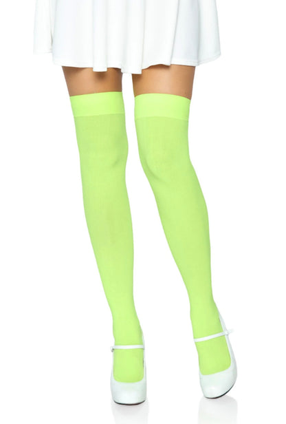 Neon Green Nylon Thigh Highs