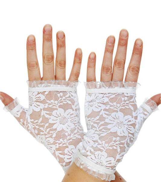 White Lace Fingerless 80's Gloves
