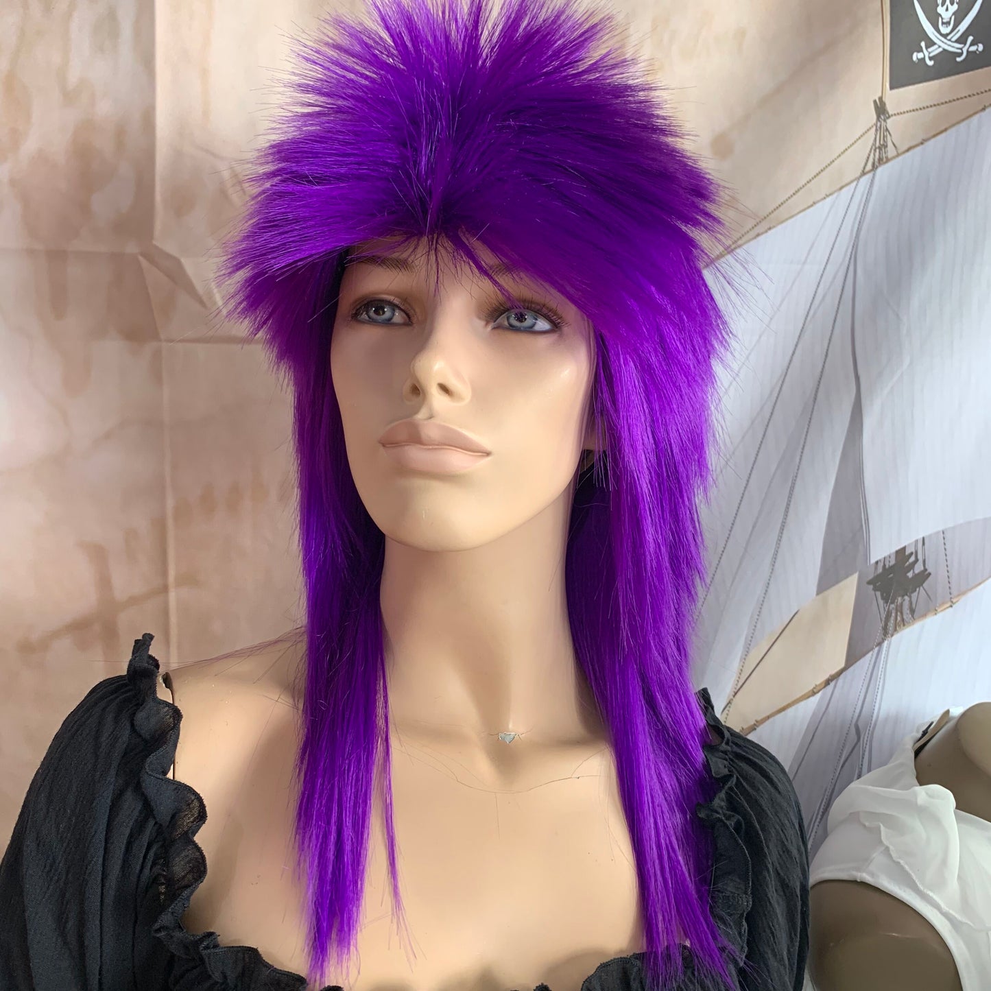 Bright Purple 80's Deluxe Mullet Wig