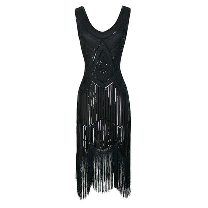 Elegant Black Beaded Gatsby Dress