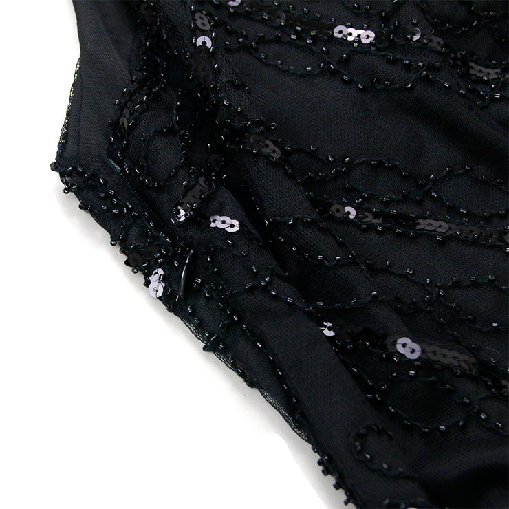 Elegant Black Beaded Gatsby Dress