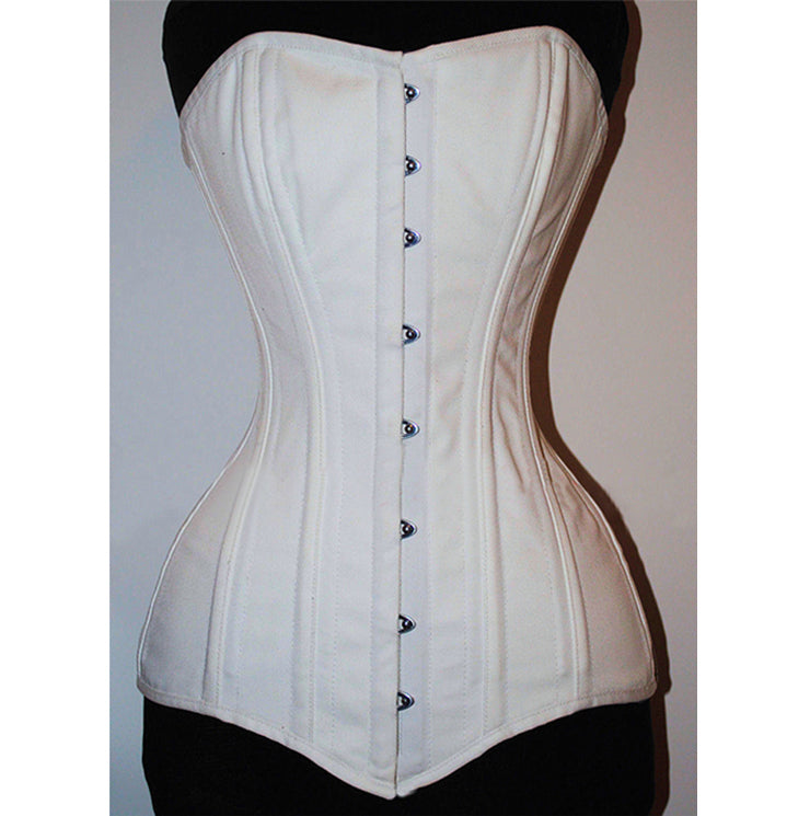 White Cotton Long Lined Overbust Corset