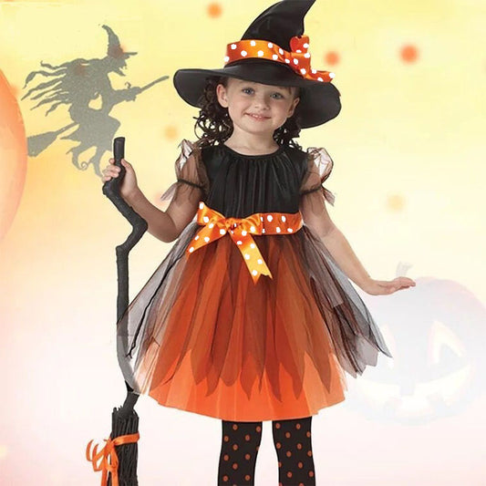 Girls Orange and Black Witch Costume