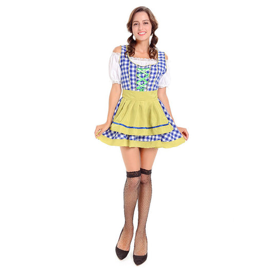 Blue and Yellow Checked Oktoberfest Dirndl OCW49