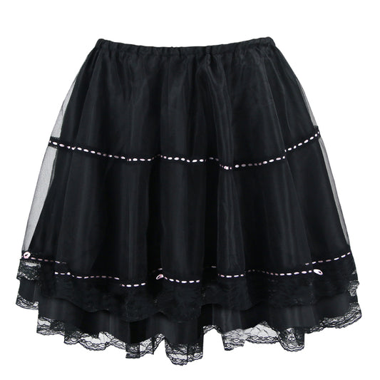 Black Tulle Mini Skirt with Lace Trim