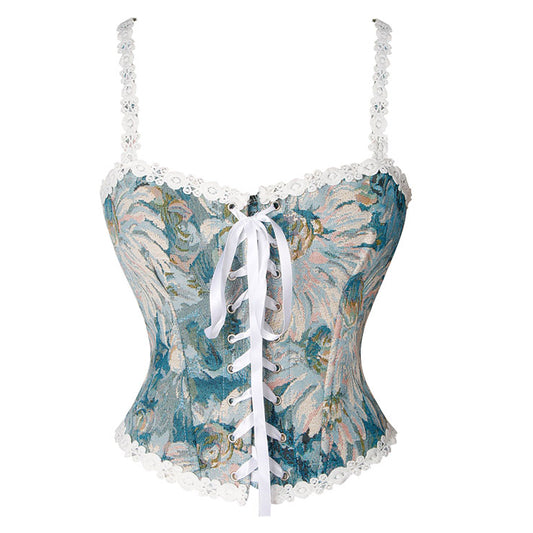 Blue Floral Corset with Straps